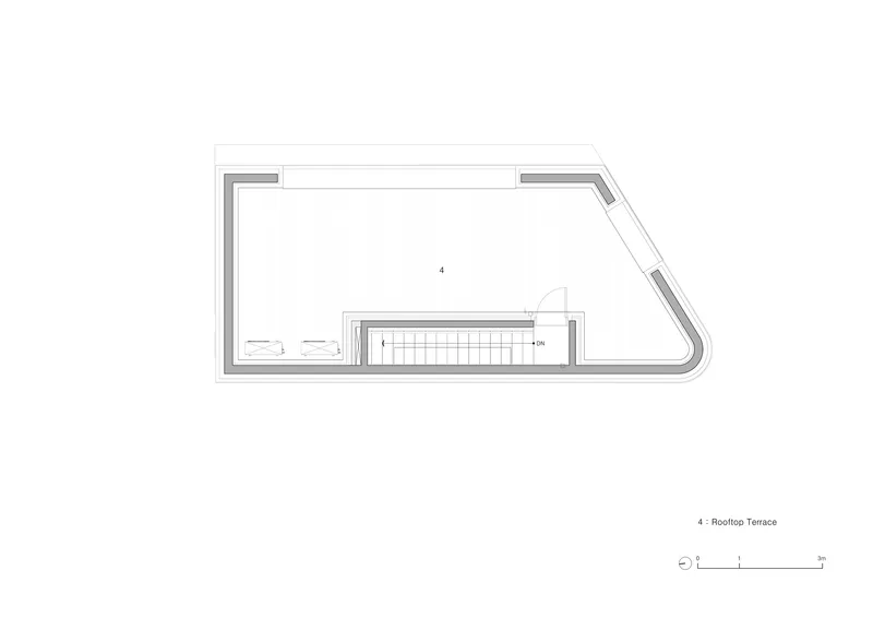 Rooftop terrace plan drawing showing an open deck with stair access and perimeter walls