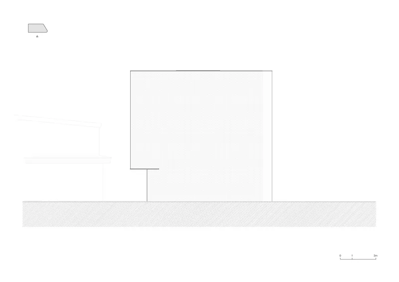 Elevation drawing depicting a minimal cubic volume elevated on a single column