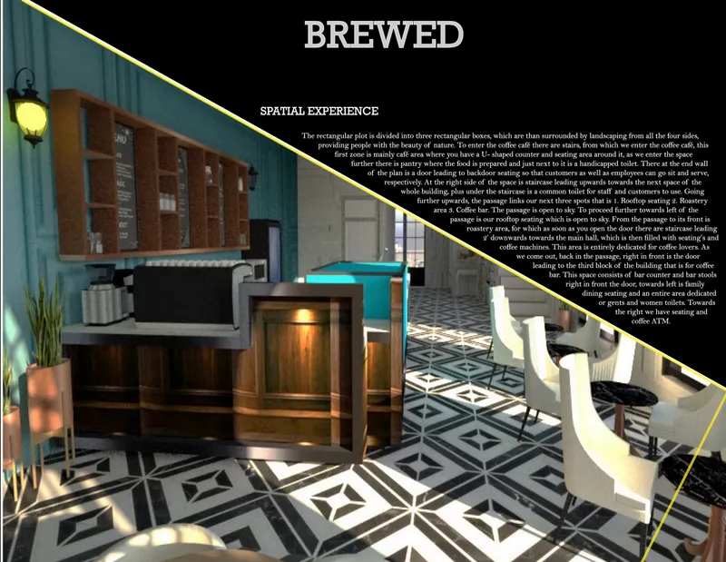Interior view highlighting the café's welcoming atmosphere, patterned flooring, natural light, and thoughtfully curated social spaces.
