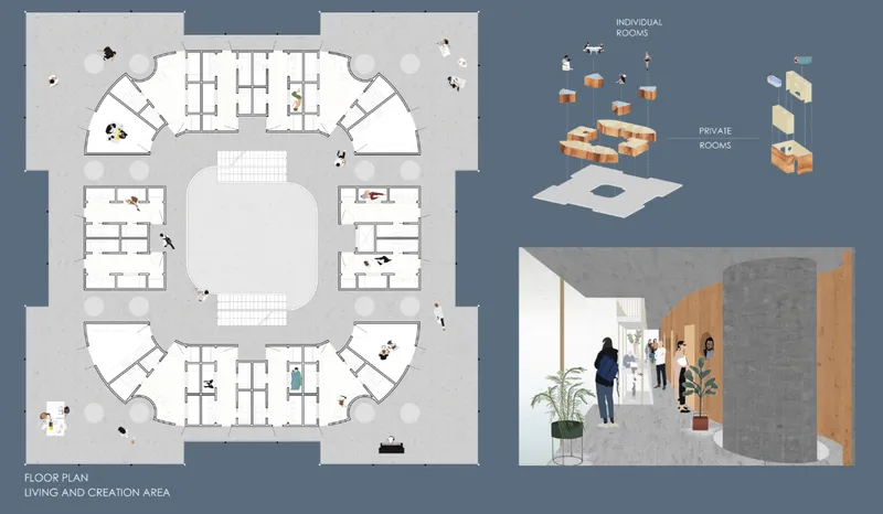 Residential and creative living floor plan designed for researchers, artists, and offshore collaboration.
