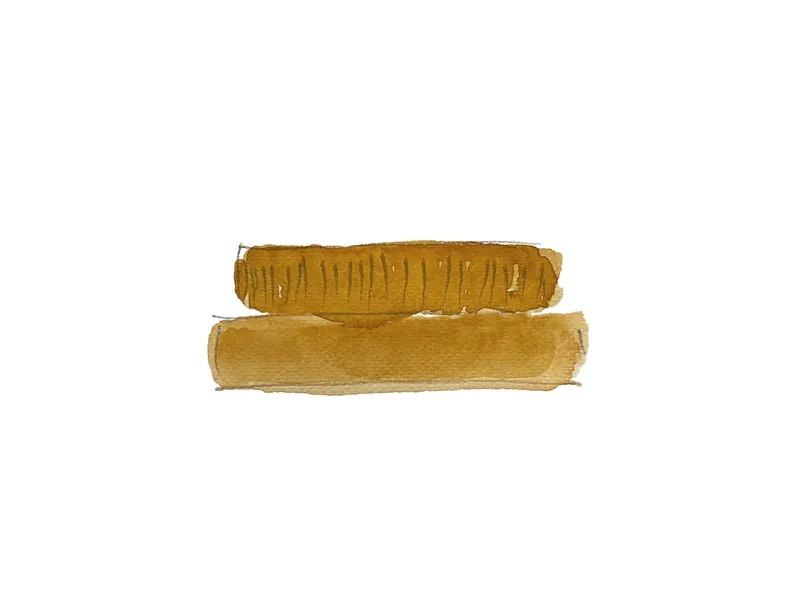 Watercolor study showing two horizontal ochre brushstrokes representing material textures