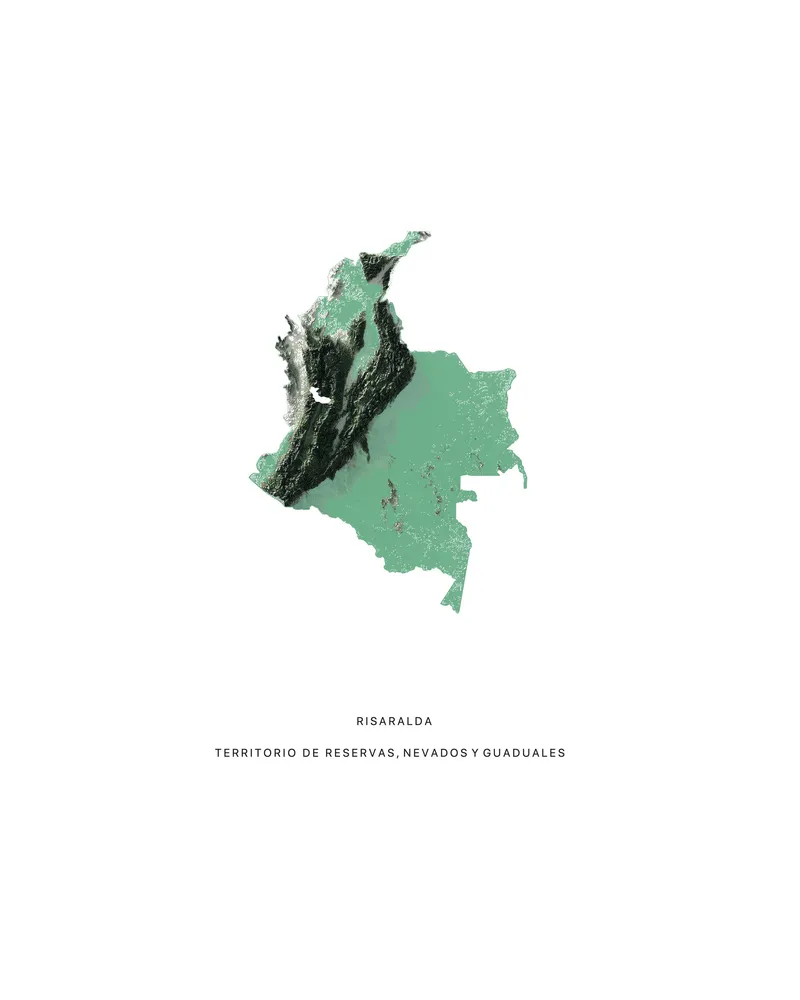 Topographic map diagram showing mountainous terrain overlaid on political boundary in green tones