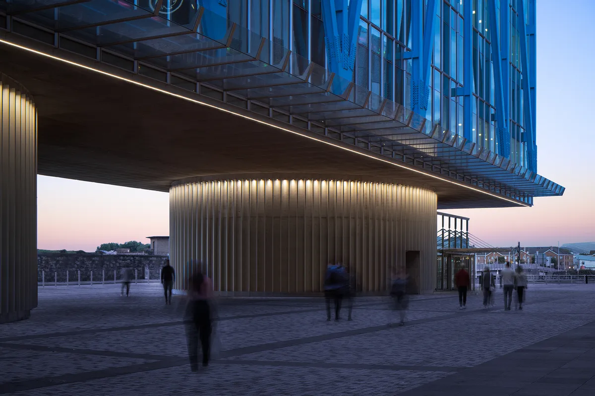 Shay Cleary Architects Lifts Ireland's Tallest Office Building on a Blue Steel Exoskeleton in Dublin
