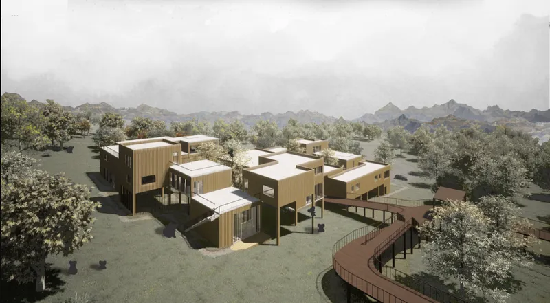 Koala Village nestled within a restored forest landscape, creating a safe and sustainable habitat for wildlife rehabilitation.
