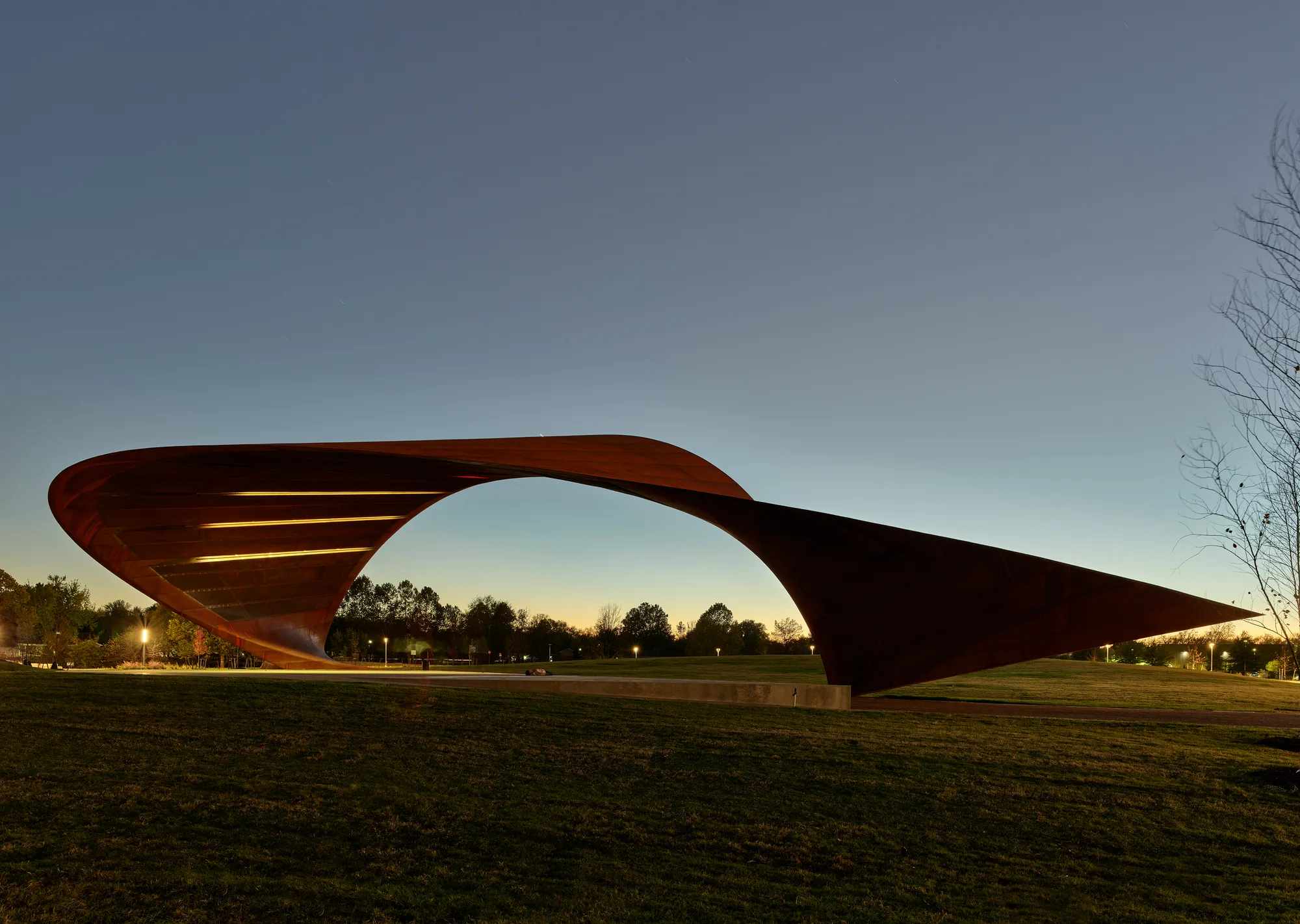 Trahan Architects Anchors a 150-Foot Weathering Steel Canopy on Just Two Points in Arkansas