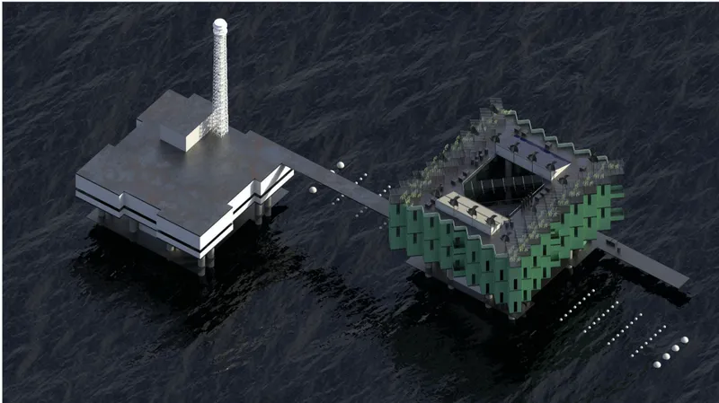 Adaptive reuse strategy reimagines offshore industrial infrastructure as a thriving hub for living, learning, and sustainability.
