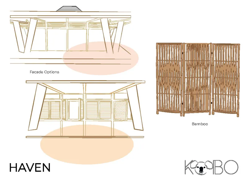 Bamboo façade systems and passive ventilation strategies reinforce the project’s sustainable architecture approach.