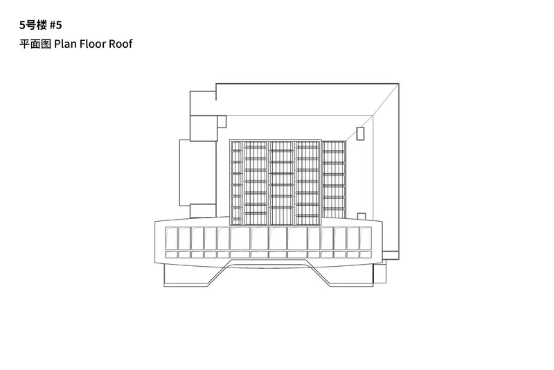 Roof plan drawing showing a gridded photovoltaic array centered on the flat rooftop surface