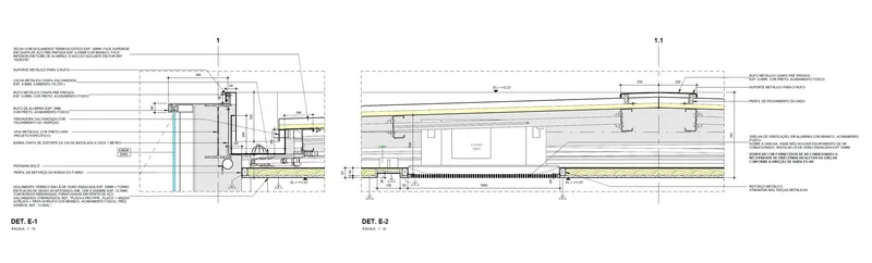 Construction detail drawing showing roof assembly with insulation layers and structural supports