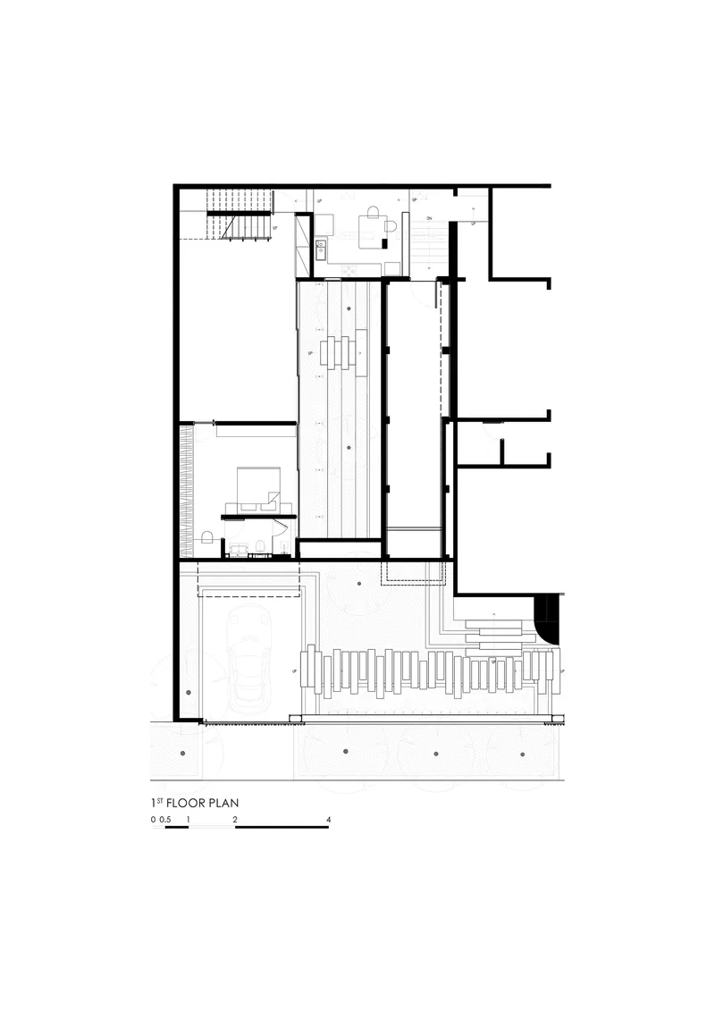 First floor plan drawing showing central courtyard void and surrounding rooms