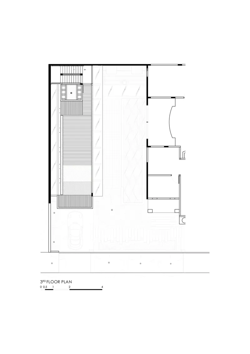 Third floor plan drawing showing rooftop terrace with timber decking and stair access