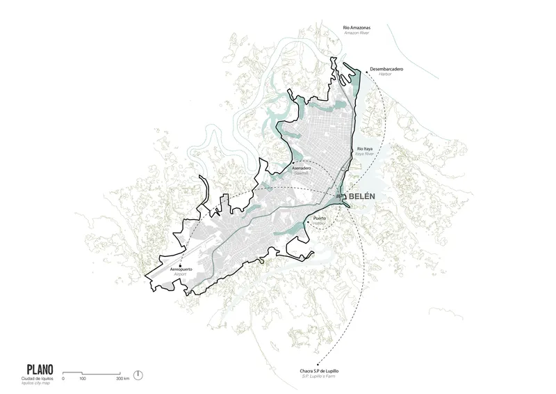 Site plan drawing showing waterways and settlement zones within a floodplain context