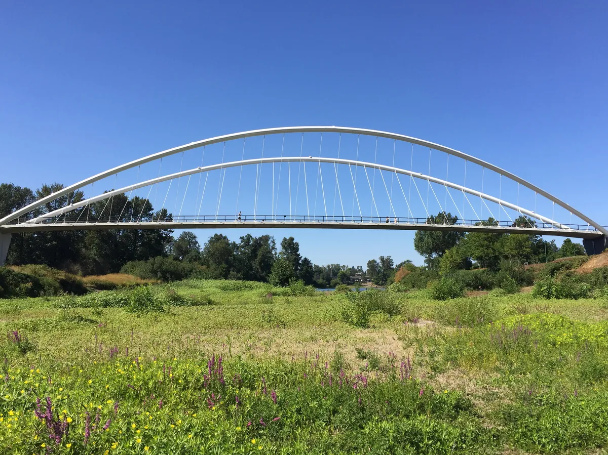Jiri Strasky and DOWL Sling a Stress-Ribbon Deck Between Twin Arches Over a Salem Slough