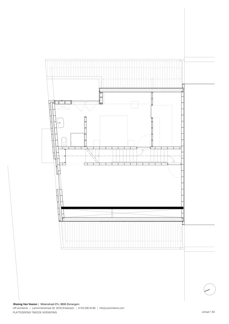 Floor plan drawing showing the top level with terrace spaces and central room
