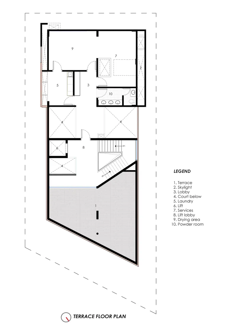 Terrace floor plan drawing showing rooftop amenities including a drying area and service spaces