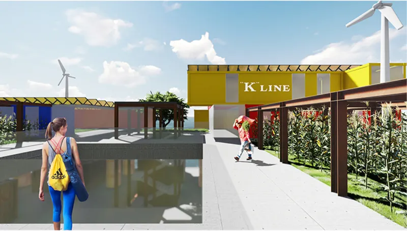 Open waterfront corridors create a pedestrian-focused ecotourism experience across the repurposed oil platform.
