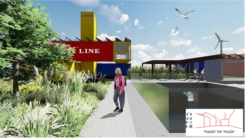 Central courtyard introduces light, openness, and urban spatial qualities within the offshore museum platform.