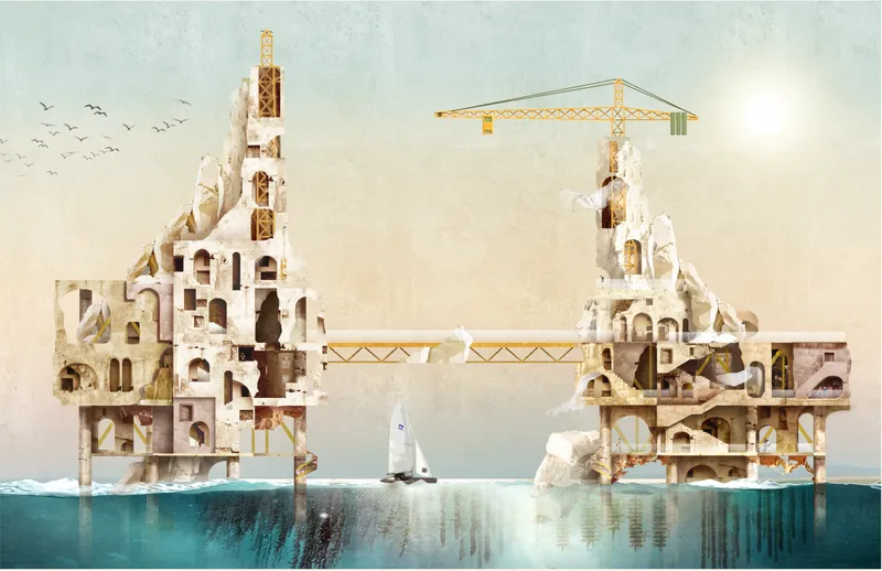 Coral-inspired offshore structures transforming abandoned oil rigs into sustainable marine architecture.
