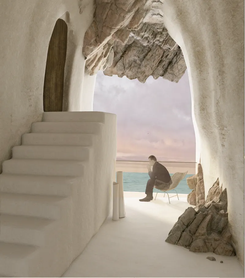 Ocean-facing residential spaces shaped through coral-inspired forms and natural material textures.