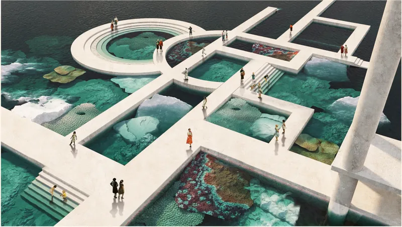 Floating coral park designed as an interactive marine observatory and ecological public space.