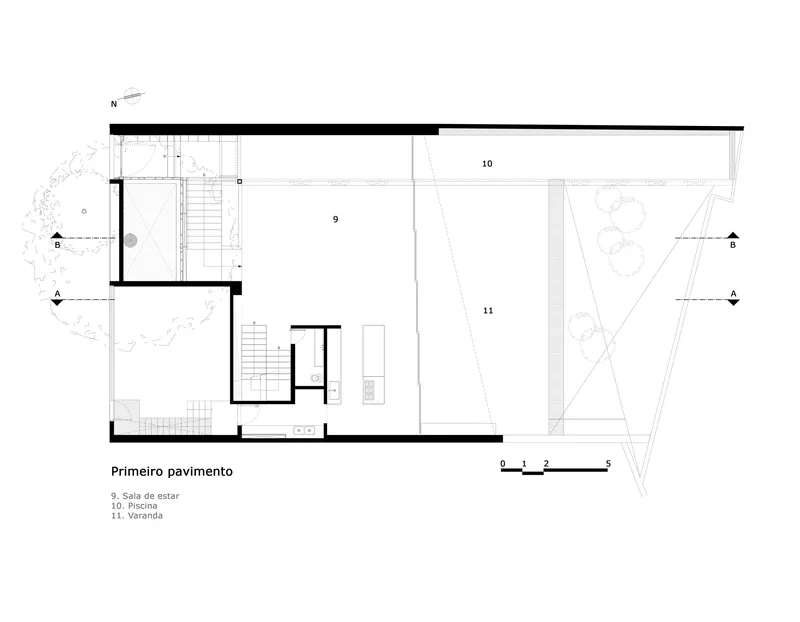 Upper level floor plan showing an outdoor terrace and interior living area