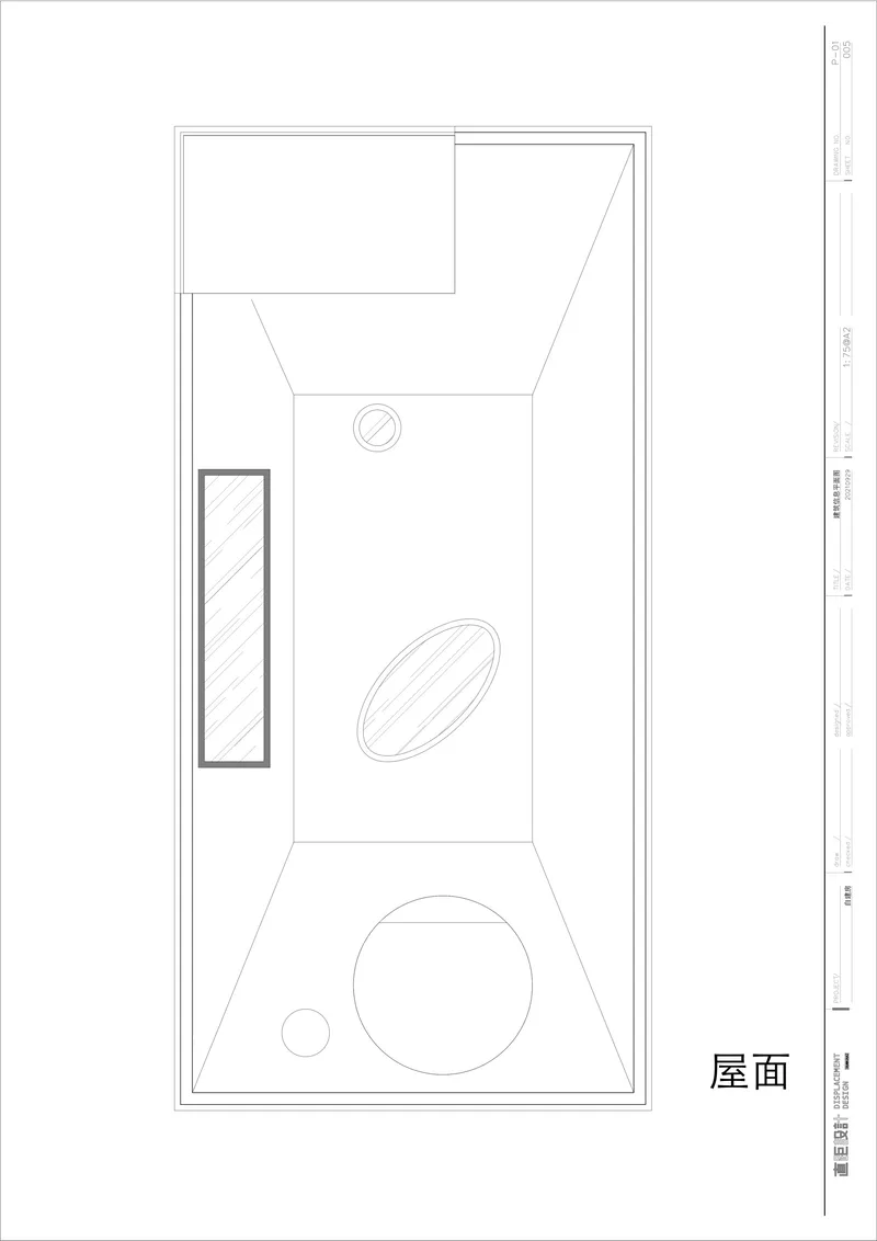 Roof plan drawing showing skylight placement, circular and oval roof elements