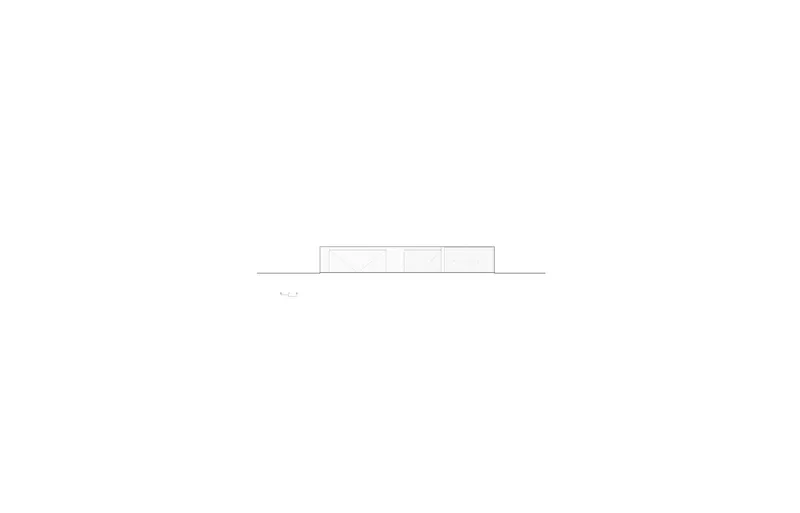 Elevation drawing showing the low horizontal profile of the single-story structure