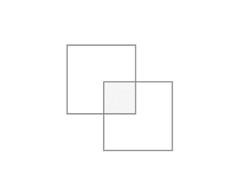 Diagram showing two square volumes overlapping at a shared central courtyard space