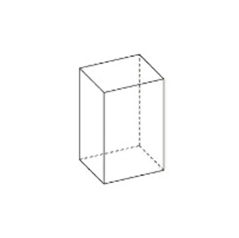 Axonometric drawing of a simple rectangular volume with dashed interior lines
