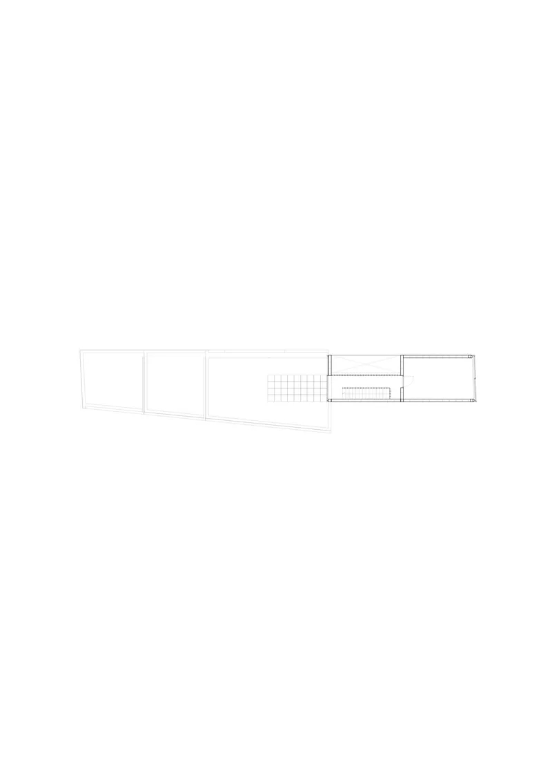 Floor plan drawing revealing open spaces with grid pattern indicating outdoor paving or structure