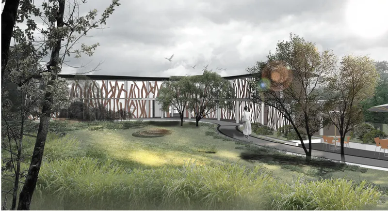 Landscape-driven pathways and permeable green spaces reconnect architecture with habitat restoration and ecological resilience.