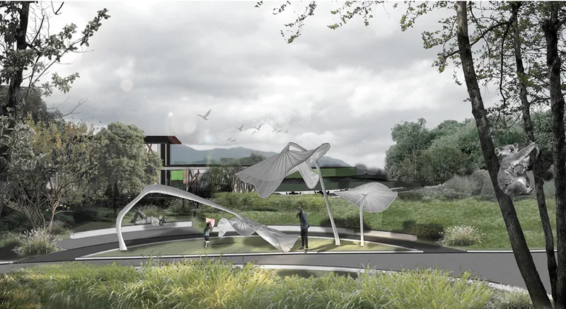 Sculptural outdoor installations transform the sanctuary into an interactive space for education, reflection, and coexistence with nature.