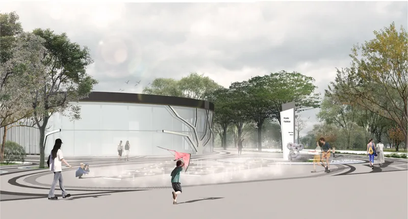 The visitor center welcomes people into an immersive environment shaped by transparency, nature, and conservation awareness.