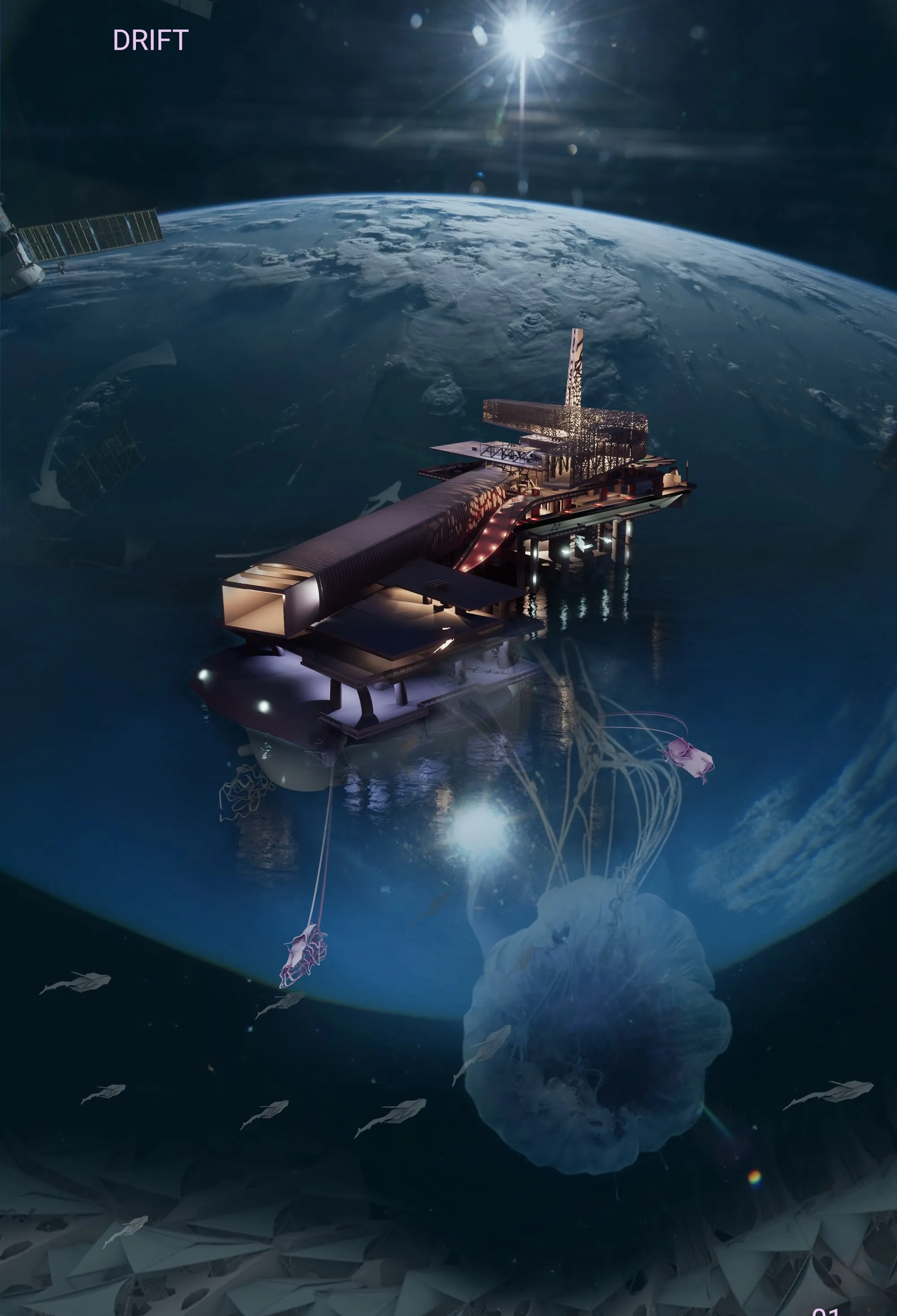 DRIFT: Adaptive Reuse Architecture Reimagining an Offshore Oil Rig as an Ocean Research Sanctuary