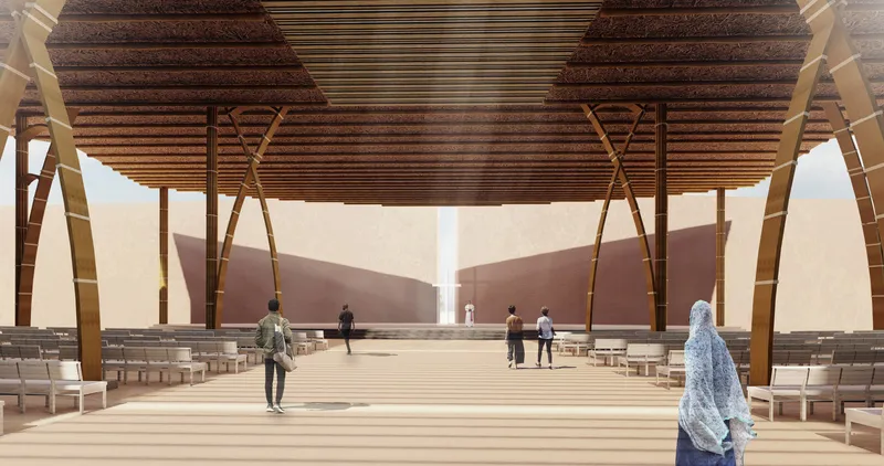 Bamboo structures and filtered daylight shape a serene worship environment rooted in Ethiopian building traditions.