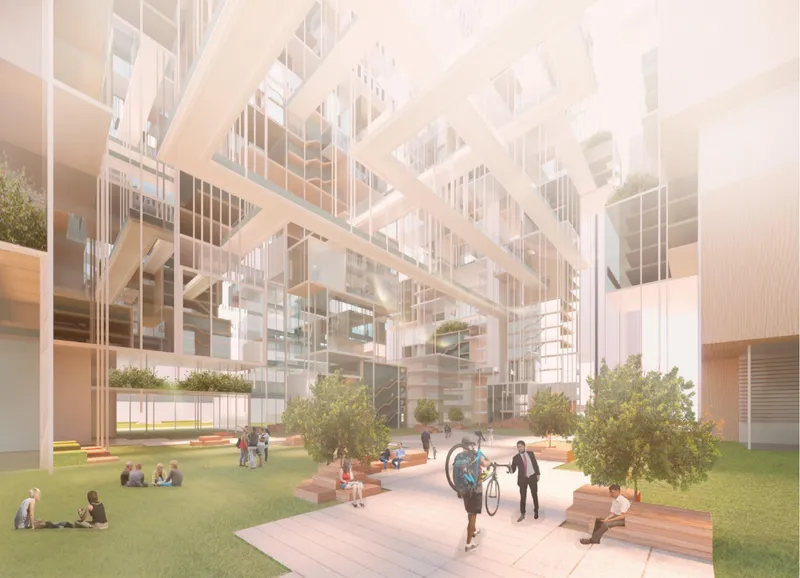 Landscaped public courtyard connecting Treehouse@SG’s vertical living, working, and social spaces.