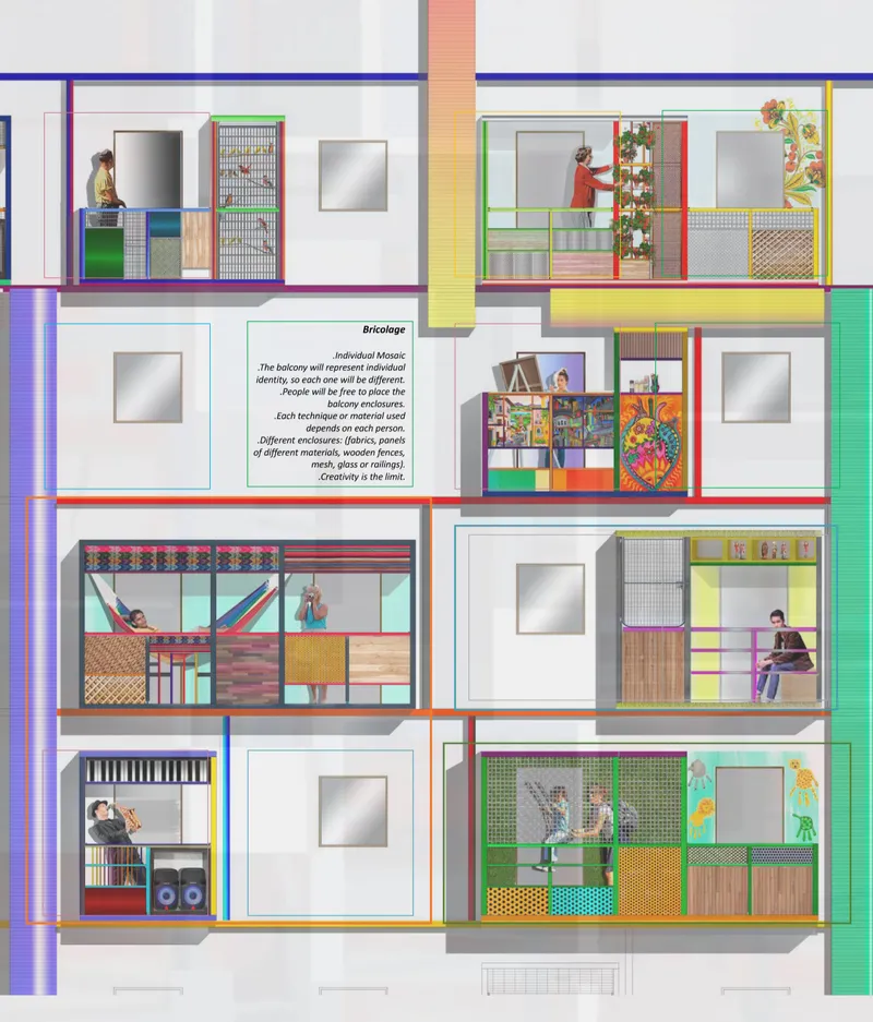 Personalized balconies expressing individual identity.