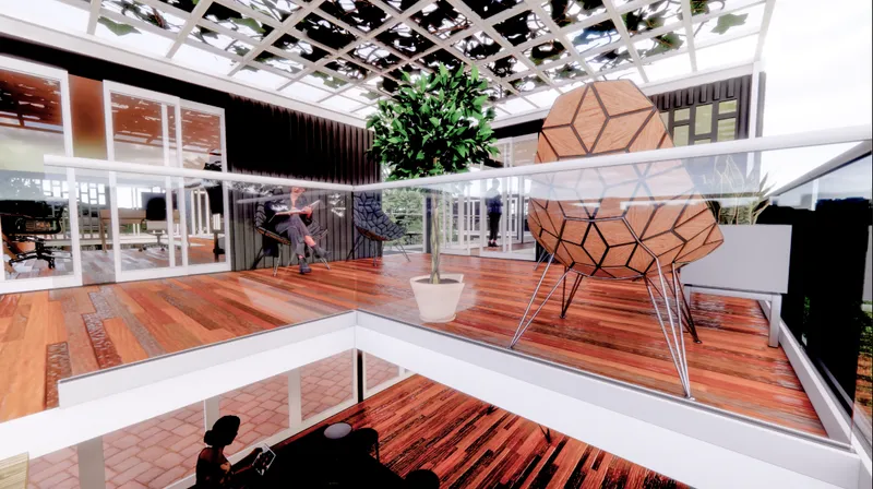 Upper-level reading pods and planted terraces create intimate spaces within the open library.