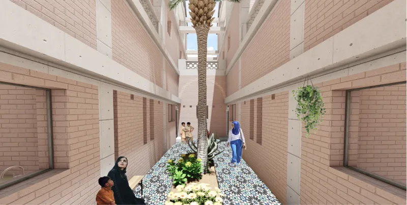Planted courtyard creating shade, privacy and neighbourhood connection.