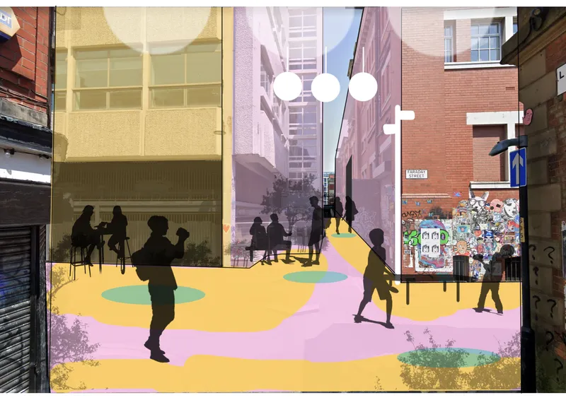 Before-and-after comparison illustrating how fragmented urban conditions are reconfigured through the spatial system.