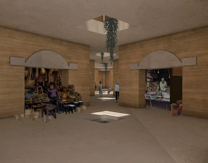 Souq-inspired ground floor bringing trade, memory, and public life together.