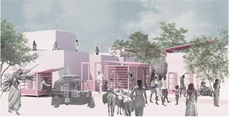 Modular water infrastructure activates Jaipur’s neighborhood streets with public services, mobility, and shared community space.