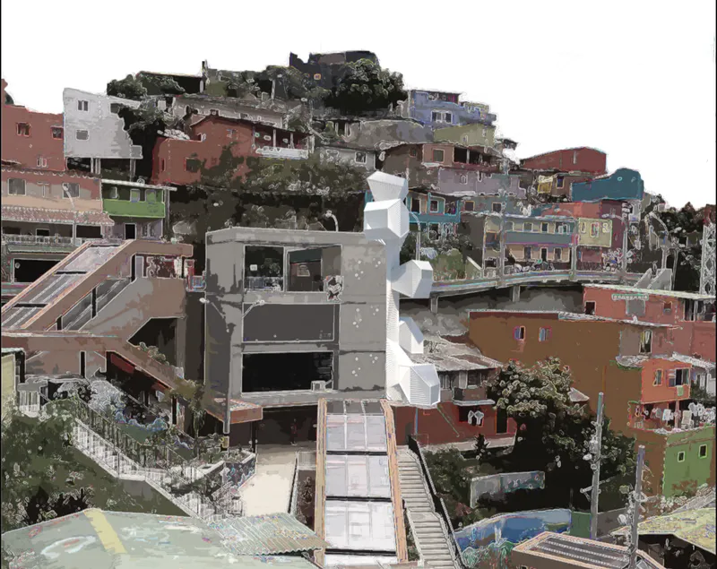 paraVIEW rises as a lightweight parasitic landmark within Medellín’s dense hillside community.