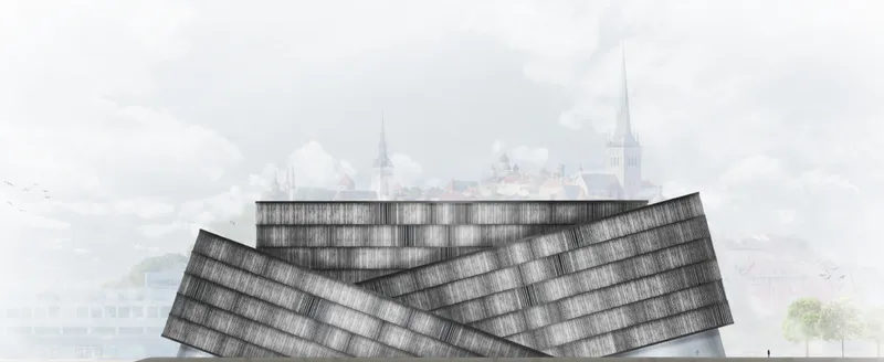 The layered facade frames Tallinn’s old town through a contemporary waterfront form.