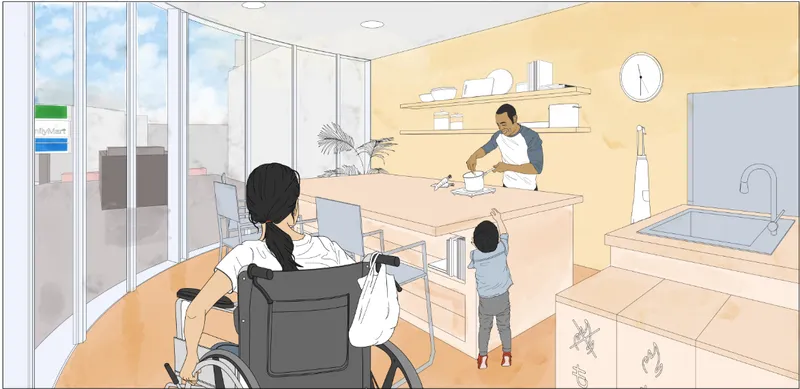 An accessible kitchen supports inclusive meal preparation for families and users of different abilities.