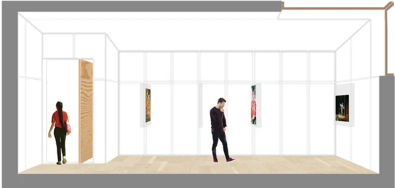 Minimalist gallery interior designed as a flexible exhibition space for contemporary art and cultural events.