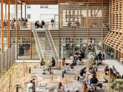 BPM Architectes Wraps a 2,000-Meal Student Restaurant in Timber Lattice on a Talence Campus
