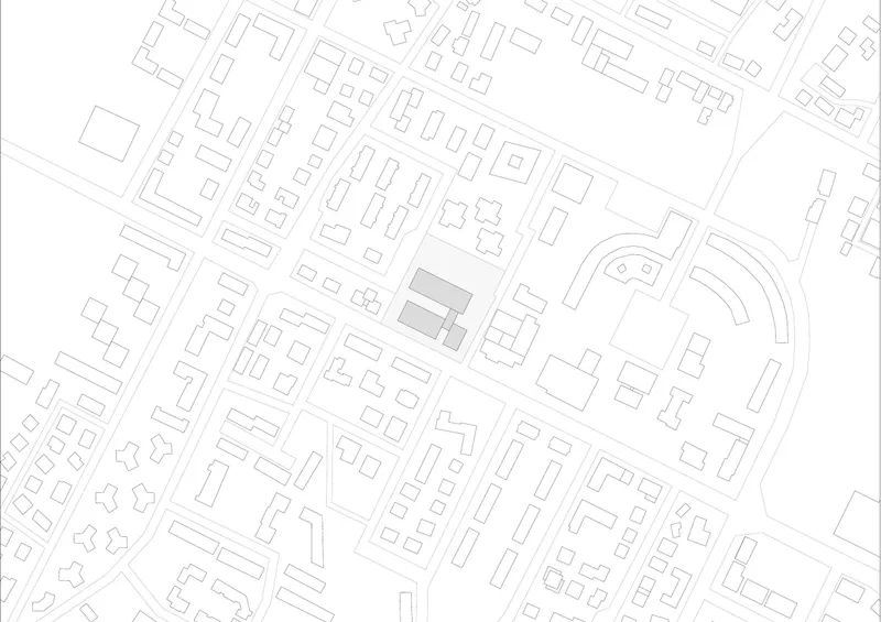 Site plan: the school within the urban fabric of Ozzano dell'Emilia. Drawing: Archisbang and Areaprogetti