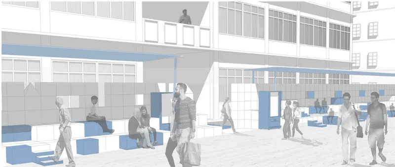 The congested street context highlights the urgent need for alternative public space above ground level.
