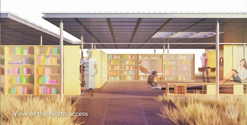 North access creates a welcoming transition between the library and its landscape.